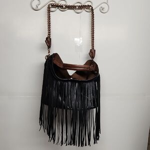 Fringe Black and Brown Shoulder Bag